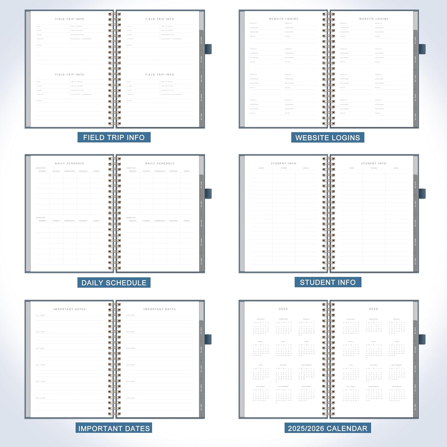 And Per Se Teacher Planner 2025-2026 Academic Year -Teacher Lesson Planner from July 2025 to June 2026, 8.5" x 11", Weekly & Monthly Planning for Teachers with Monthly Tabs, Stickers (Stone Blue)