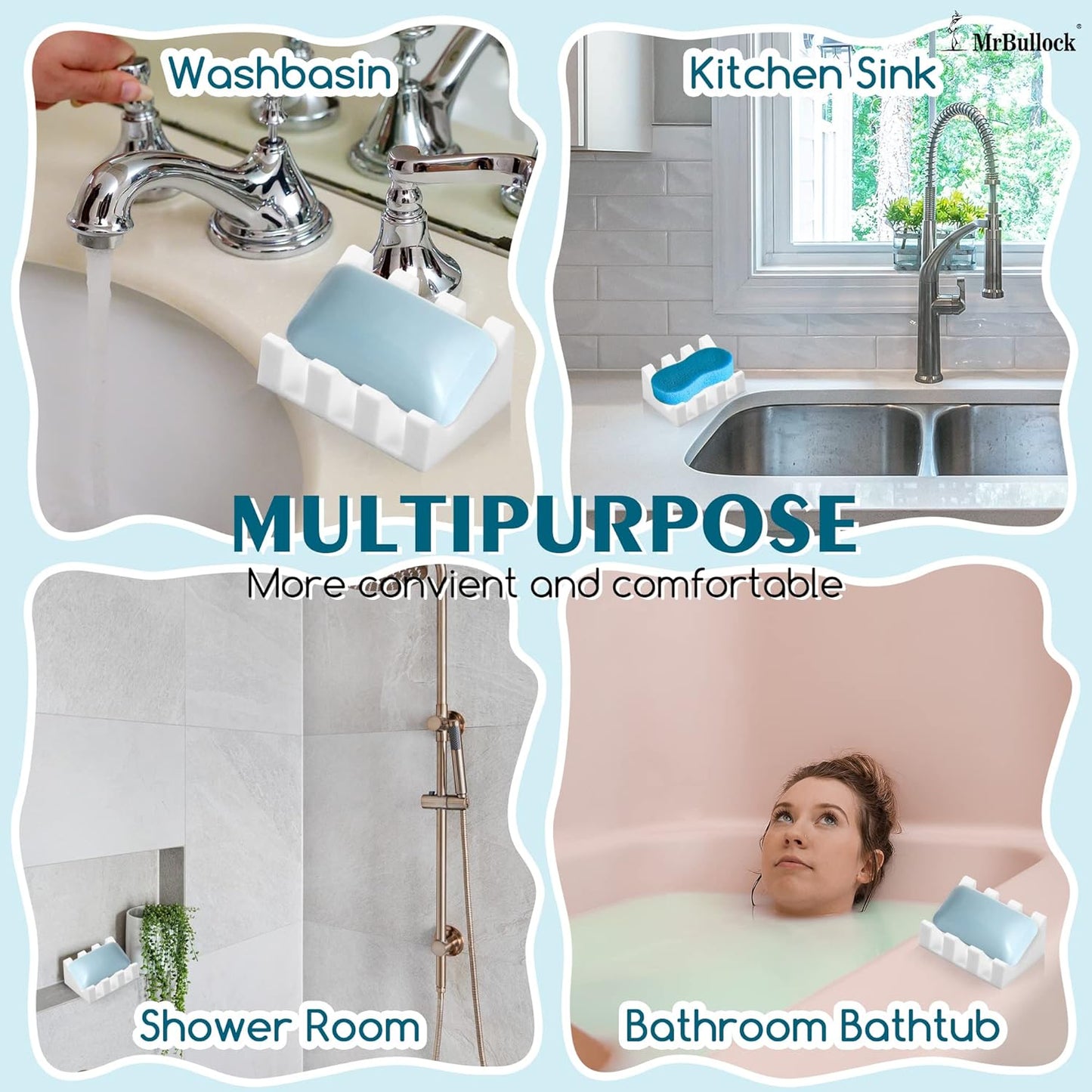 Silicone Soap Dish for Bar Soap Holder for Shower Bathroom Self Draining Waterfall Drying Tray Keep Soap Bars Dry Clean & Easy Cleaning (White/Green, 2)