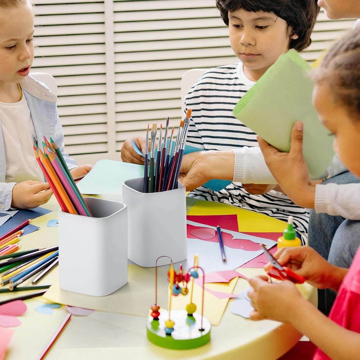 Pen Holder, 2 Pack Pencil Holder for Desk ,Ceramic Pencil Cup Desk Organizer, Makeup Brush Holder Cute, Stationery Accessories for Office, School, Home (Matte white)