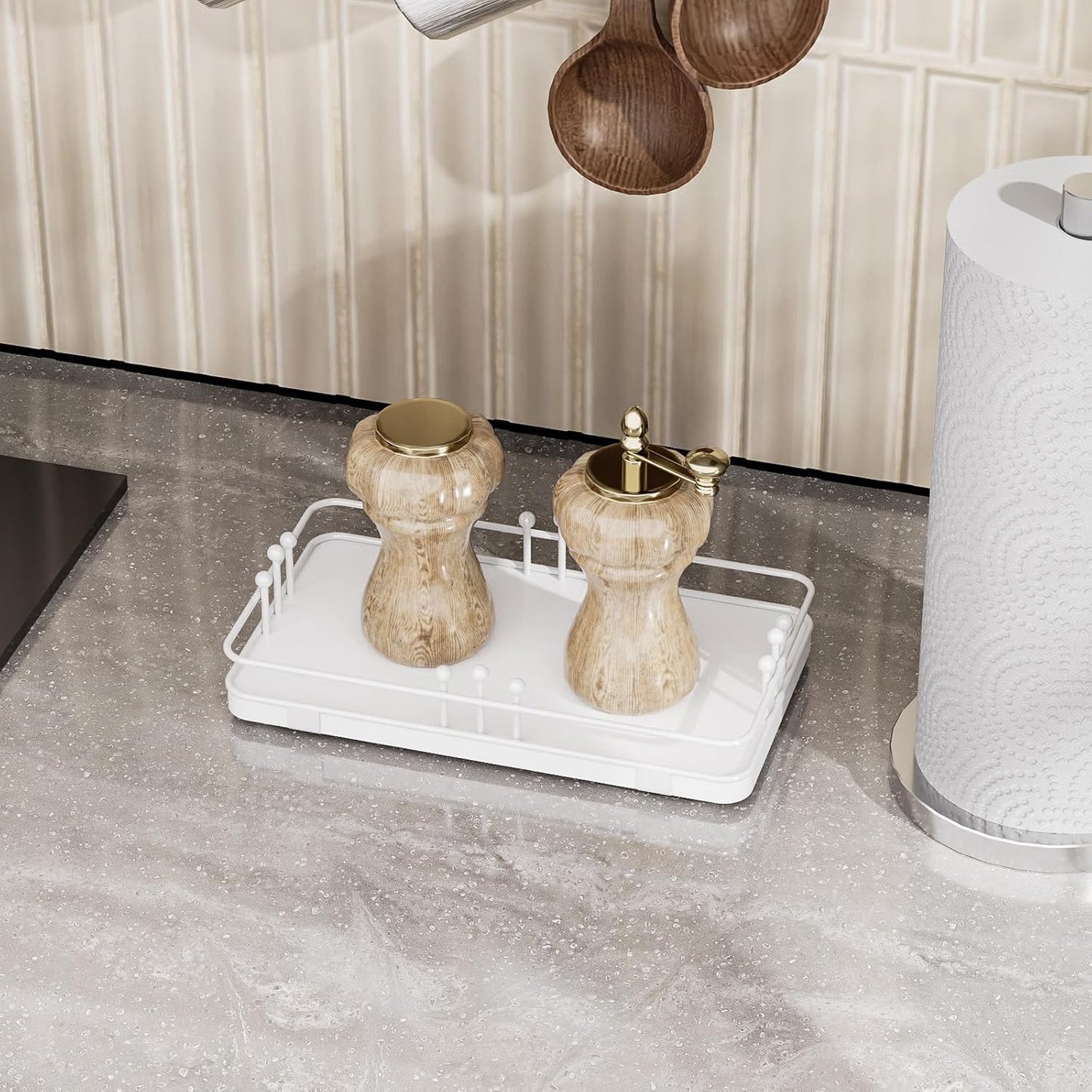 Bathroom Vanity Tray for Toiletries Makeup Perfume Candle Toilet Tank, Kitchen Tray for Soap Dispenser Spice Salt, Small Tray for Countertop Decor Coffee Nightstand 7.9”x4.4” White