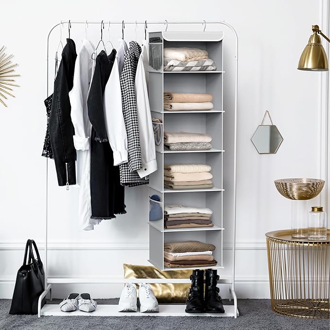 Simple Houseware 6 Shelf Hanging Closet Organizer, Gray