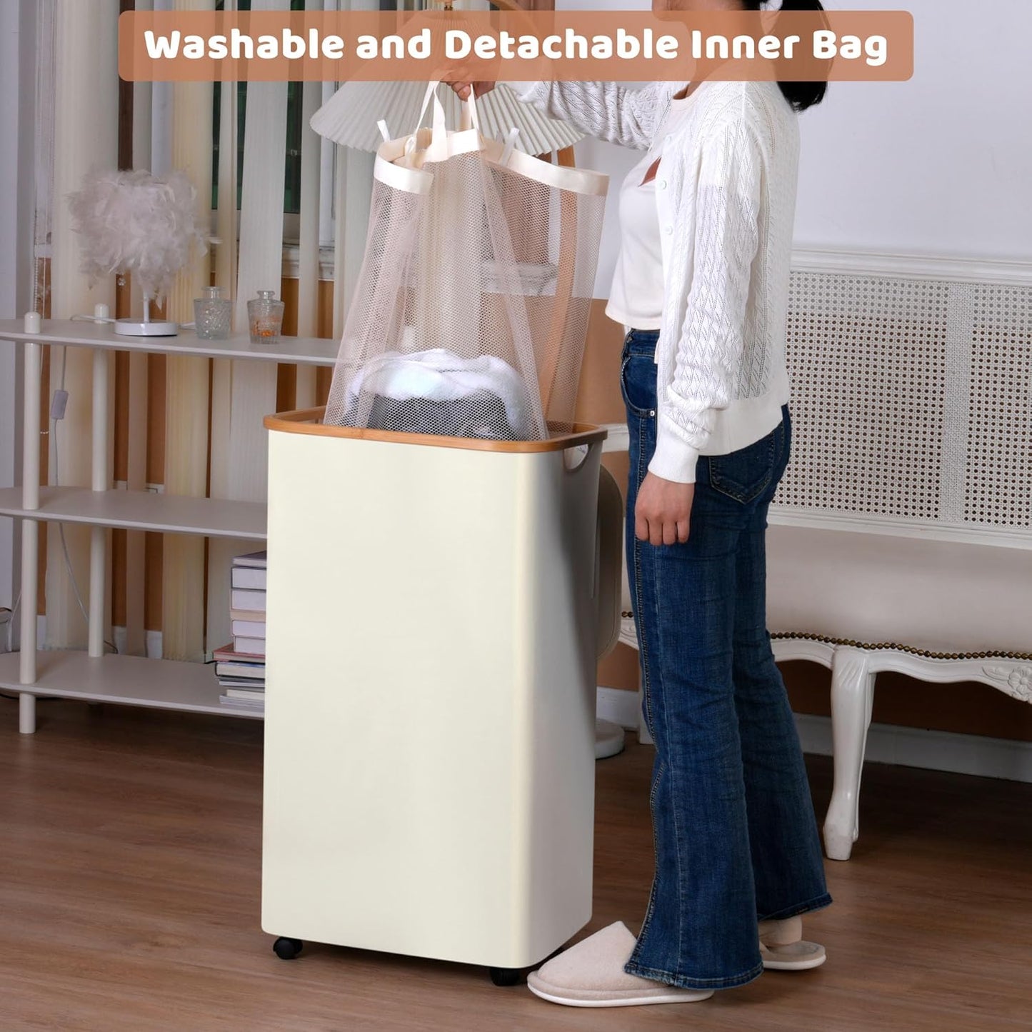 Laundry Basket with Wheels, 110L Clothes Hamper for Laundry, Laundry Hamper with Lid and Inner Bag, for Laundry Room, Bedroom, Dormitory Storage,Pink