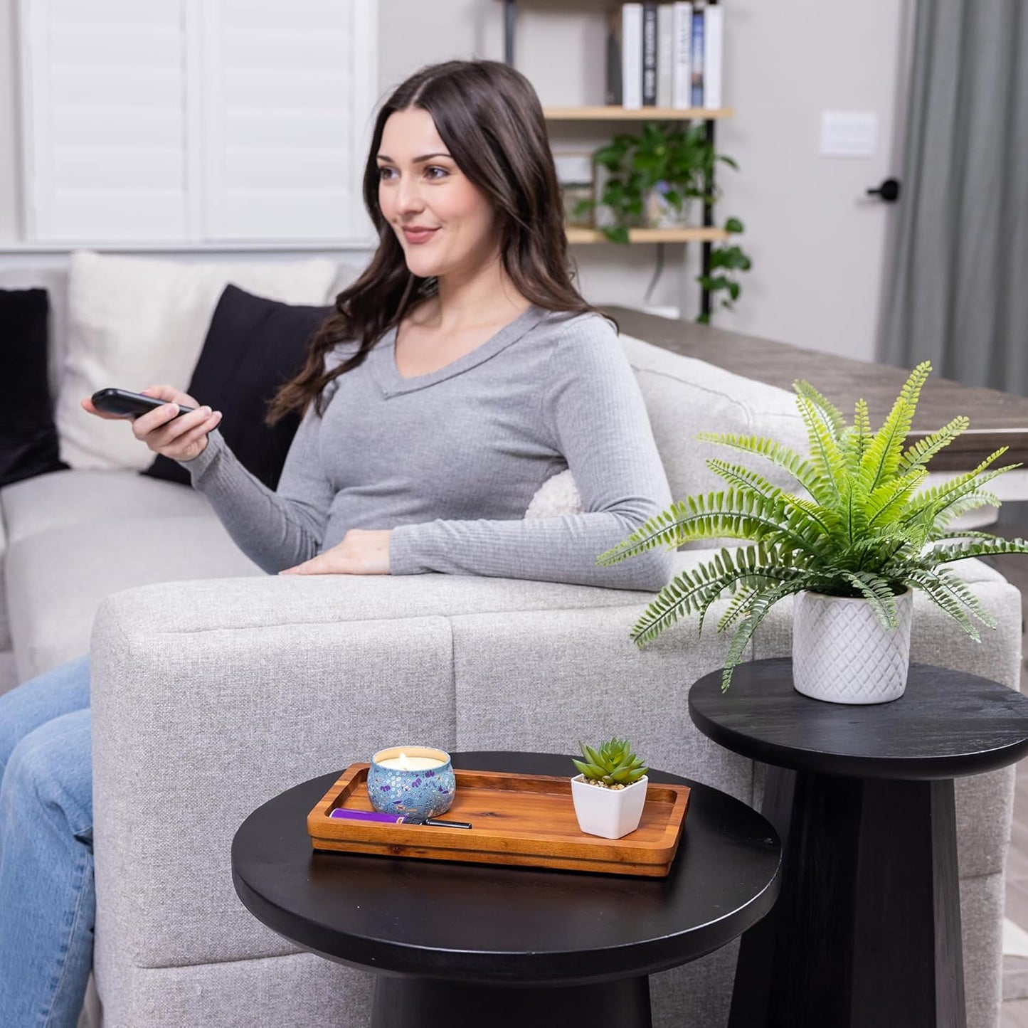 Bathroom Vanity Tray 11.8 x 5.9 inches of Natural Acacia Wood - Elegant Organizer for Cosmetics, Jewelry, Perfume, Candle, Key - Premium Wood Tray for Bathroom, Kitchen, Countertop, Toilet Tank, Sink