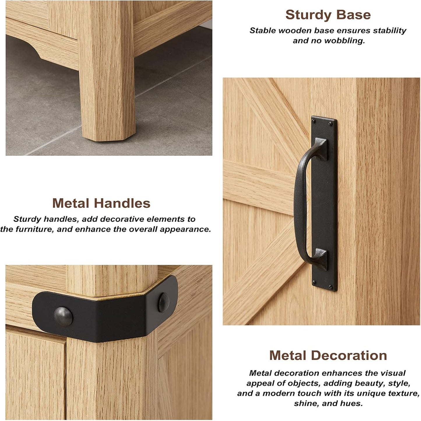 Bathroom Storage Cabinet, 5-Shelf Farmhouse Storage Cabinet with Barn Door&Adjustable Shelves, Bathroom Organizer for Living Room, Kitchen (Natural Oak)