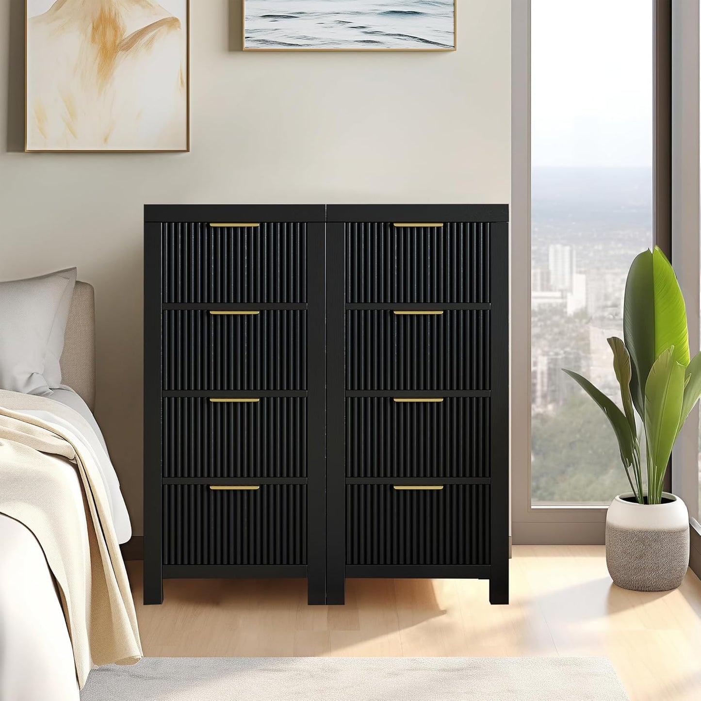 Mid-Century Modern Tall Wooden Dresser with 12 Spacious Drawers, Entryway Storage Chest with Smooth Metal Handles, Bedroom Clothes Organizer for Entryway, Office, and Small Spaces, Black X3