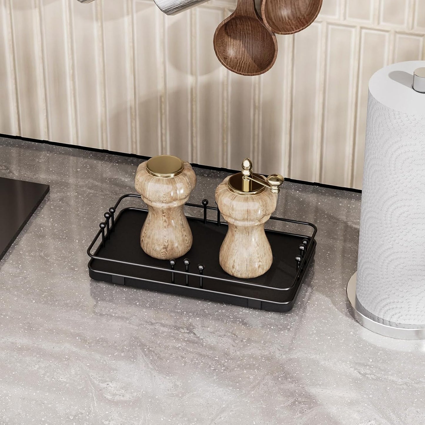 Bathroom Vanity Tray for Toiletries Makeup Perfume Candle Toilet Tank, Kitchen Tray for Soap Dispenser Spice Salt, Small Black Tray for Countertop Decor Coffee Nightstand 7.9”x4.4”