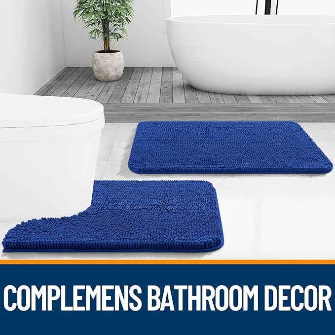 OLANLY Bathroom Rugs 40x32, Extra Soft Absorbent Chenille Bath Rugs, Rubber Backing Quick Dry, Machine Washable Bath Mats for Bathroom Floor, Tub and Shower, Home Decor Accessories, Royal Blue