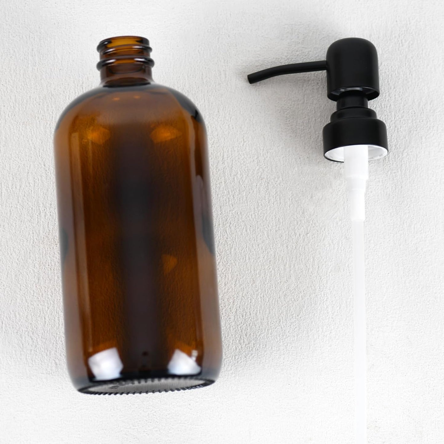 16 oz Refillable Glass Soap Dispenser with Black Rustproof Stainless Steel Pump, Glass Soap Dispenser for Hand Soap, Lotion, for Kitchen and Bathroom (Amber)