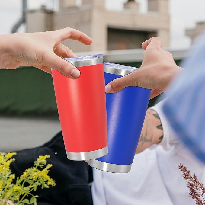 20 oz Tumbler Coffee Travel Tumblers Bulk with Lid Stainless Steel Double Wall Vacuum Insulated Mug Powder Coated Cups fit Car Cupholder for Hot and Cold - Red, 4Pack