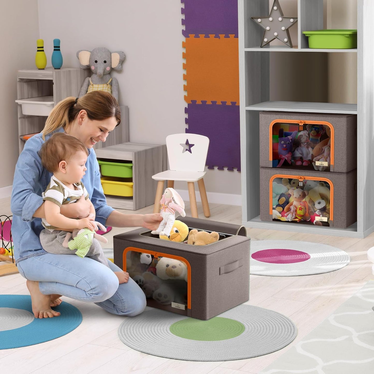 Sorbus Storage Bins with Metal Frame - Stackable & Foldable Clothes Organizer Bags - Oxford Fabric Storage Containers with Large Clear Window & Carry Handles Organization for Bedding Linen & Clothing