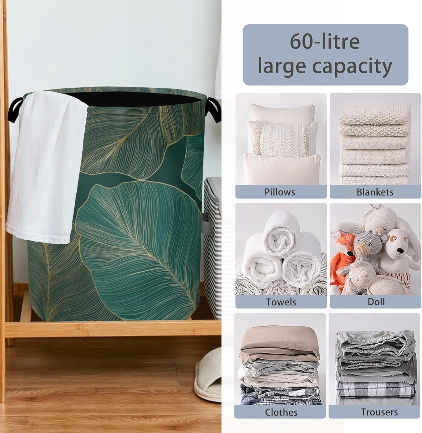 Palm Leaf Golden Laundry Hamper,Tropical Dirty Clothes Laundry Basket with Handles Waterproof Oxford Cloth Storage Basket for College Dorms Bathroom Bedroom 16" x 20.8"