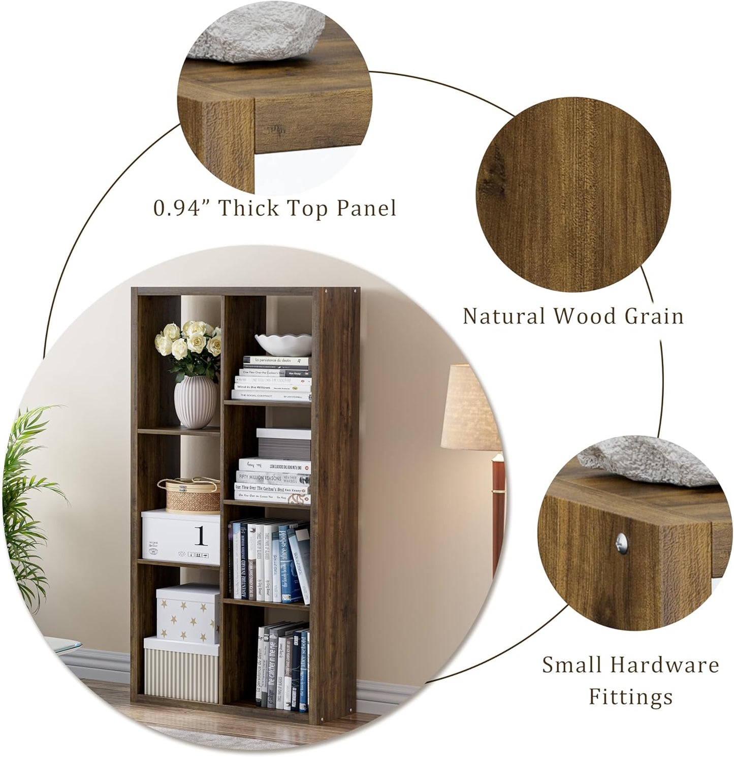 Cube Storage Organizer Bookcase, Decorative 11 inch Open Back Cubical Shelf with Thickened Border, Display Bookshelf for Living Room, Home Office, Sturdy Room (Brown, 8 Cube)