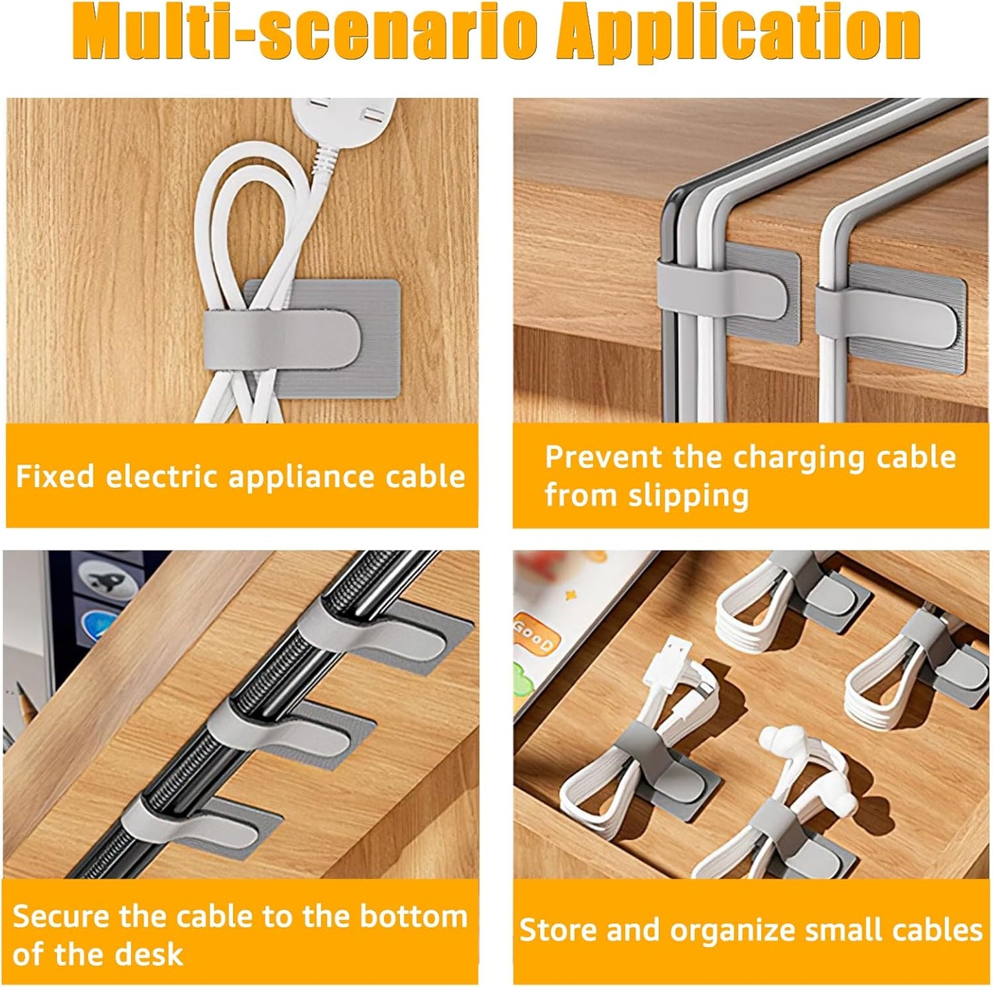 80PCS Hook and Loop Cable Straps, Cable Management Under Desk, Self Adhesive Cable Ties, Reusable Wire Organizers for Cords, Adjustable Cord Organizers for Desk, Home Office Essentials, Black