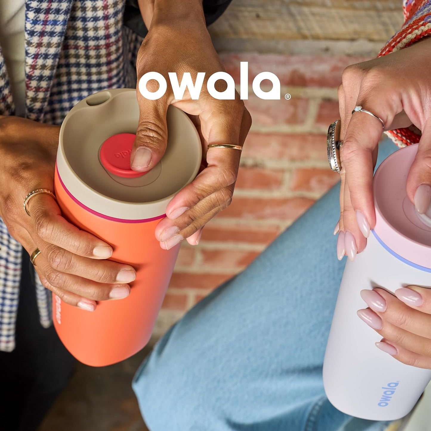 Owala SmoothSip Slider Insulated Stainless Steel Coffee Tumbler, Reusable Iced Coffee Cup, Hot Coffee Travel Mug, BPA Free 20 oz, Purple/Pink (Crochet Queen)