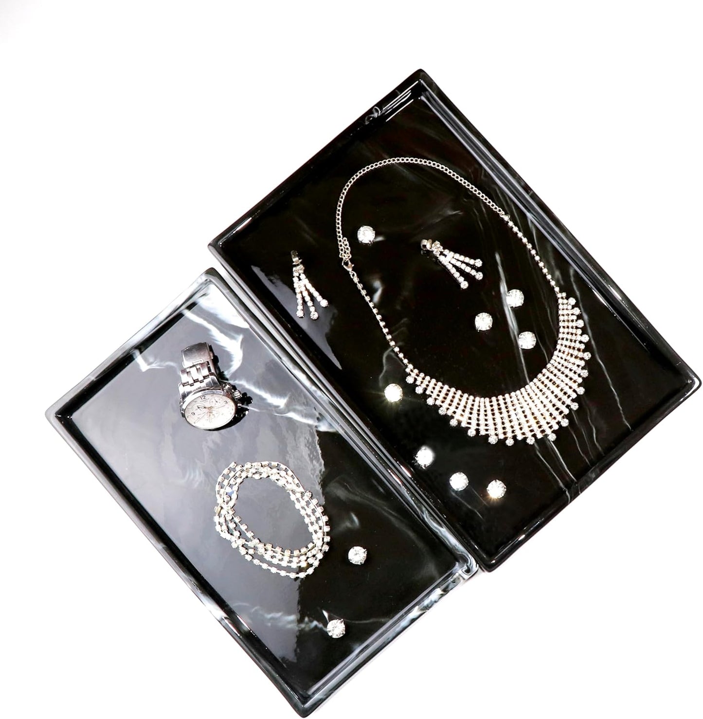 Bathroom Tray,Goporcelain Marble Tray for Bathroom Counter Decor Ceramic Perfume Organizer Vanity Tray for Dresser Jewelry Dish Key Plate Rectangle Marble Sink Trays Countertop Organizer Black,Medium