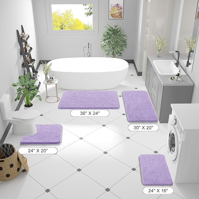 OLANLY Bathroom Rugs 30x20, Extra Soft Absorbent Chenille Bath Rugs, Rubber Backing Quick Dry, Machine Washable Bath Mats for Bathroom Floor, Tub and Shower, Home Decor Accessories, Lavender