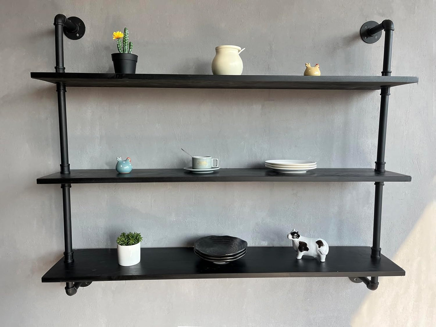 Industrial Pipe Shelf Shelving Bookcase, Wall Mounted Rustic Bookshelf, Floating Bookshelves for Wall,Retro Wood Metal Pipe Industrial Shelves for Living Room