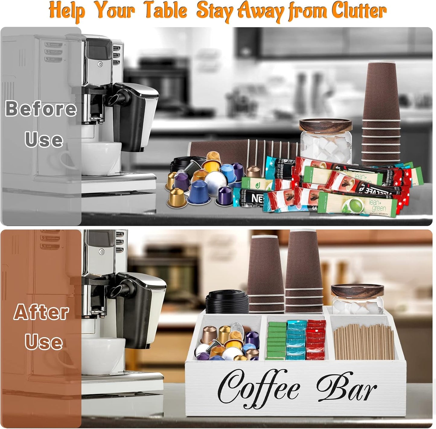 ugiftt Coffee Station Organizer for Counter, Wood Coffee Pods Holder Storage Basket, Tea Condiment Storage Organizer, Rustic Wood Bar Decor for Accessories