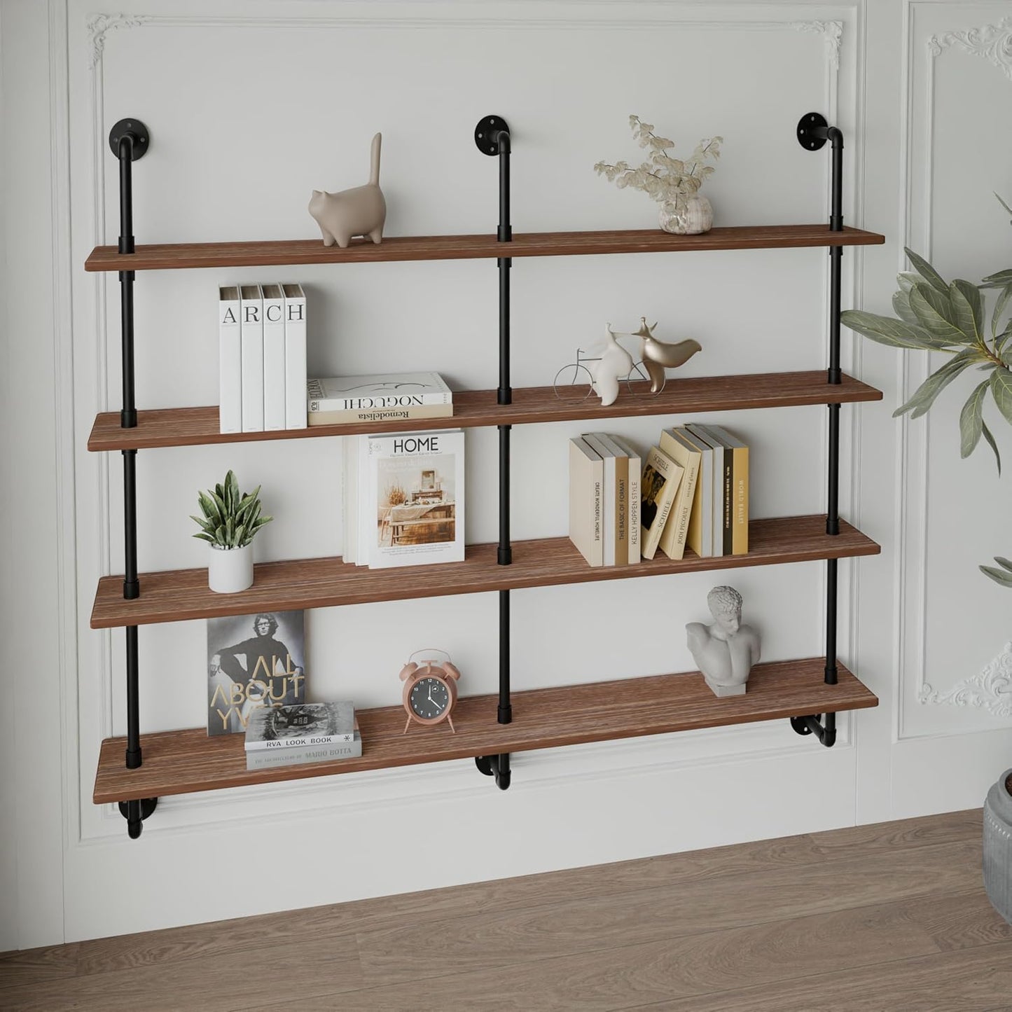 Floating Shelves for Wall Bookshelf Industrial Pipe Shelving Shelves 60 Inch Natural Wood Planks Rustic Wall Shelves Hanging Bookshelves Farmhouse Kitchen Shelving