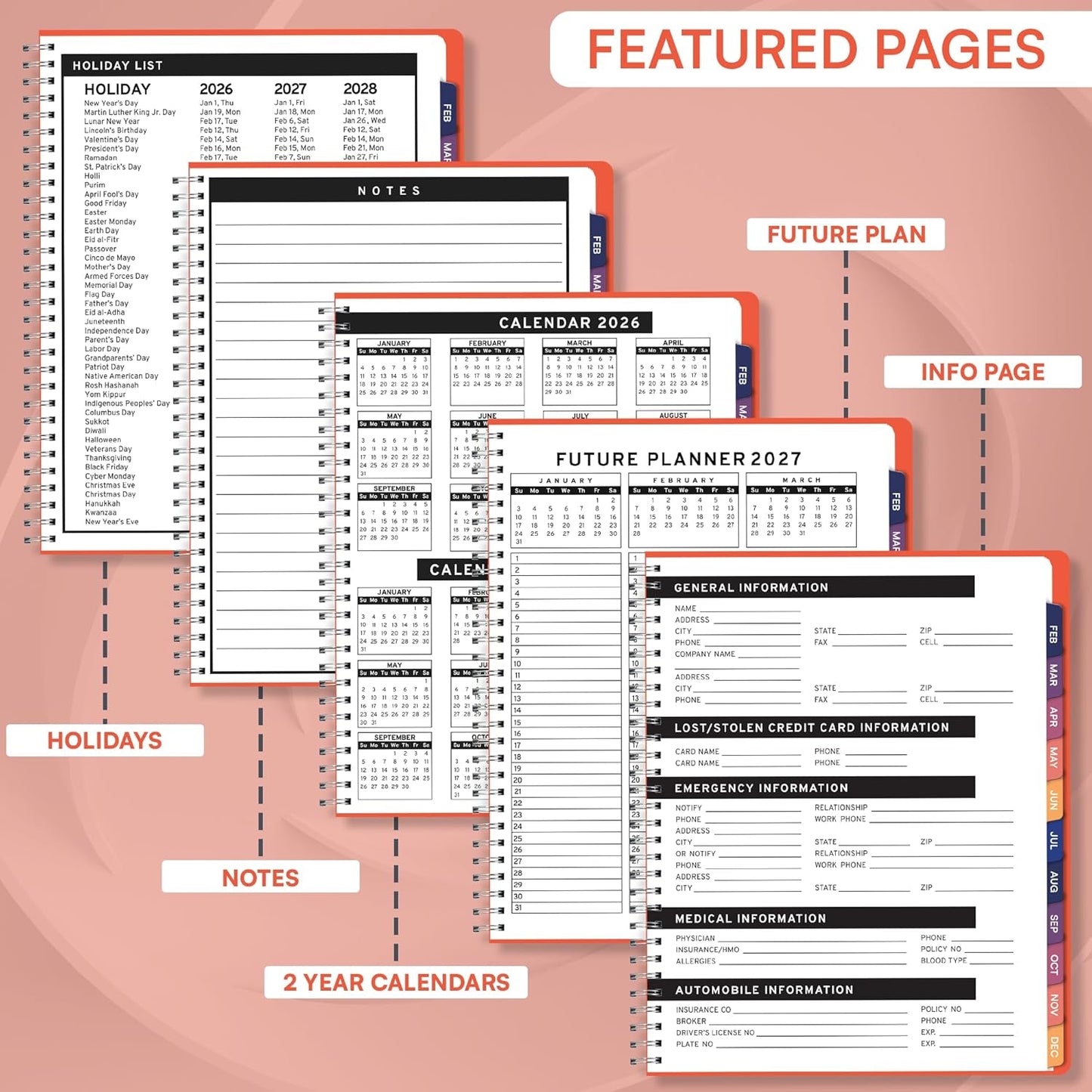 Ensight 2026 Appointment Book and Planner 6.5" x 8.5" Large Hourly Weekly Daily Schedule Book with Tabs, 30 Minute Time Slots, Peach Calendar Organizer Jan 2026โDec 2026 Appointment Planner - Peach