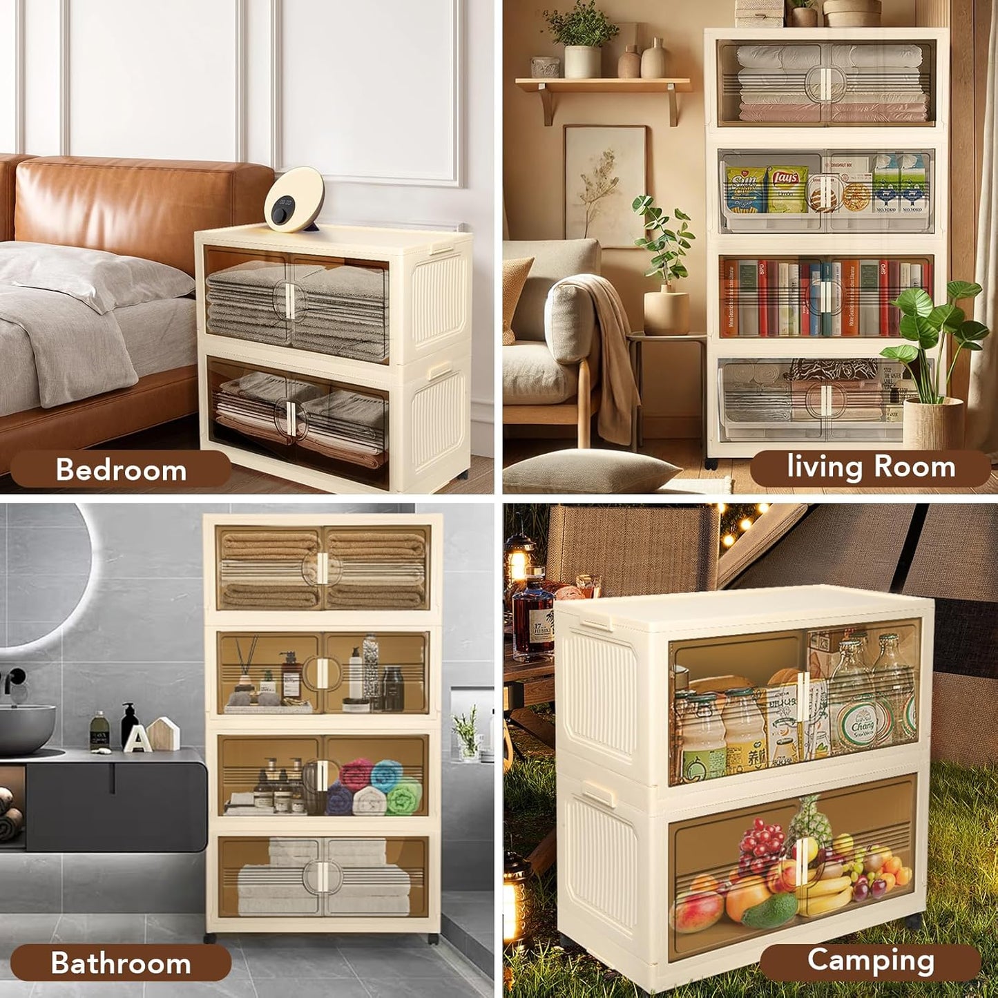 600QT/150GAL Large Storage Bins with 2 Lids, Stackable Collapsible Storage Bins with 8 Wheels & 2 Lids, Closet Organizers and Storage, 4 Packs Folding Plastic Clothes Storage Cabinet for Home Office