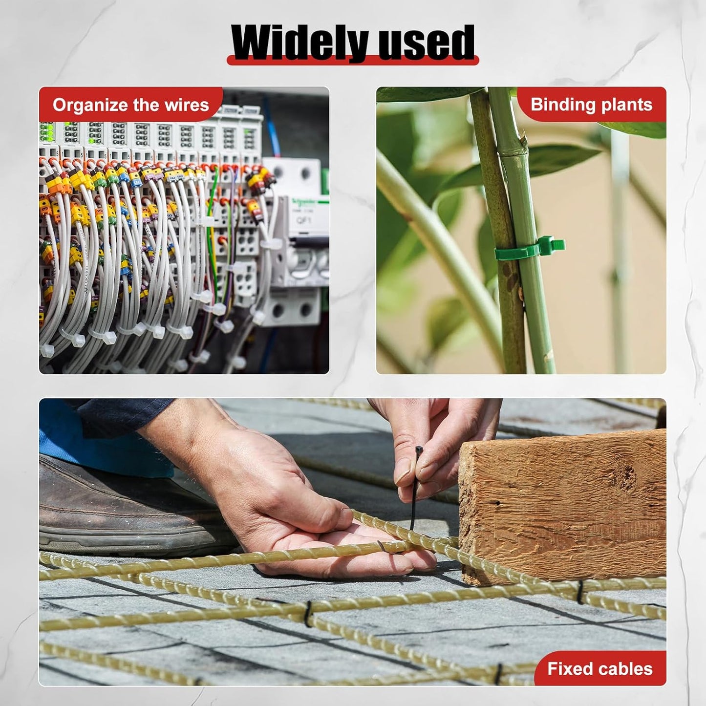 APIELE Cable Zip Ties 400 Pack WHITE Assorted Sizes 4 6 8 12 inch Multi-Purpose Self-Locking Nylon Cable UV Resistant Wire Ties for Indoor & Outdoor Home Office Garden Workshop