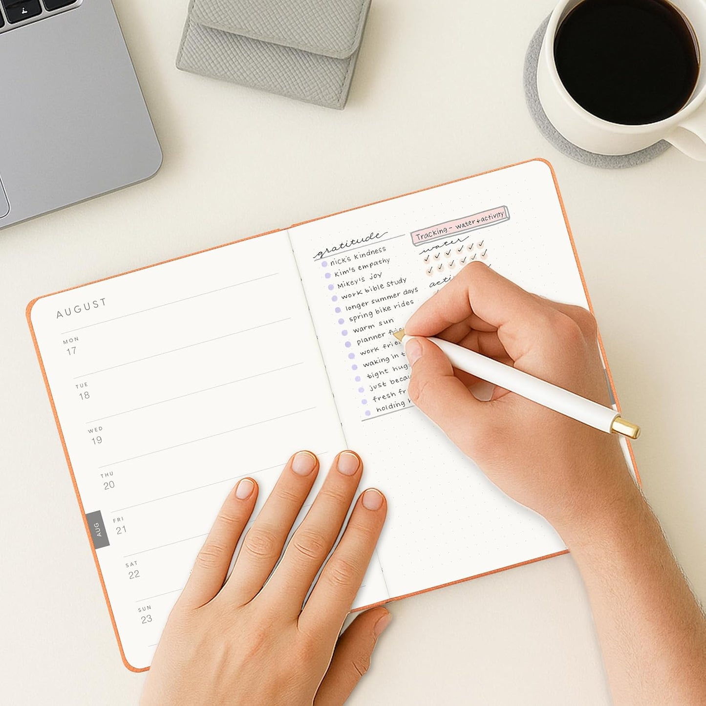 And Per Se 2026 Planner-Daily, Weekly & Monthly Leather Hardcover Planner, 5.7" x 8", Daily Schedule, Monthly Tabs, 100 GSM Thick Paper, Back Pocket(Pumpkin Orange)