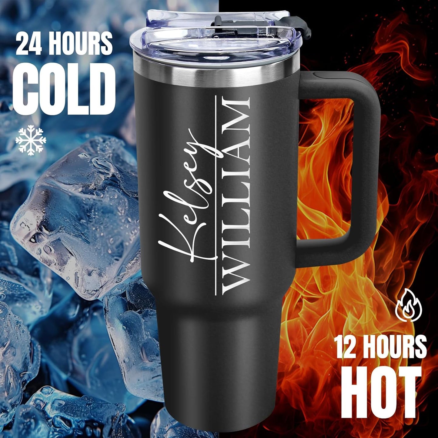 Personalized Tumblers with Engraved Name, Personalized Birthday Gifts for Men Women, Custom 40oz Stainless Steel Coffee Tumbler with Lids and Straws, Custom Travel Cup (40oz Engraved Tumbler)