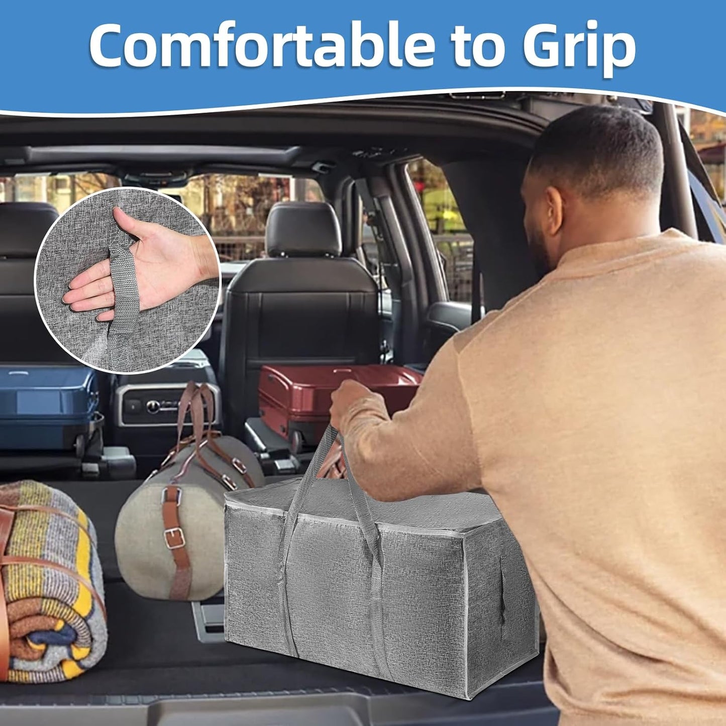 8 Pack-Extra Large Heavy Duty Moving Bags - Waterproof Storage Totes with Handles & Zippers, Foldable for College Dorm, Storage (Gray)