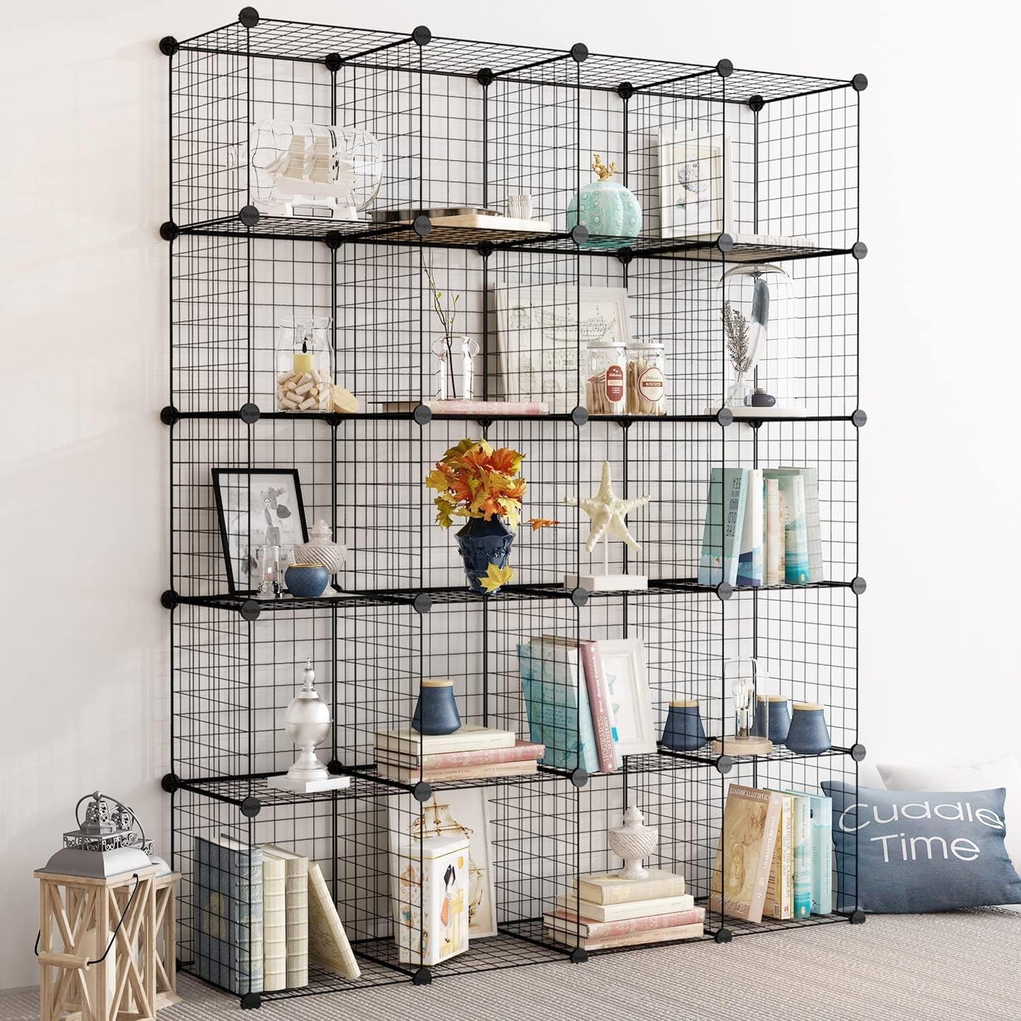 TUMUCUTE Wire Cube Storage Organizer, 25-Cube Modular Mental Grids Bookshelf, DIY Stackable Closet Cabinet for Bedroom Living Room, Office, Iron