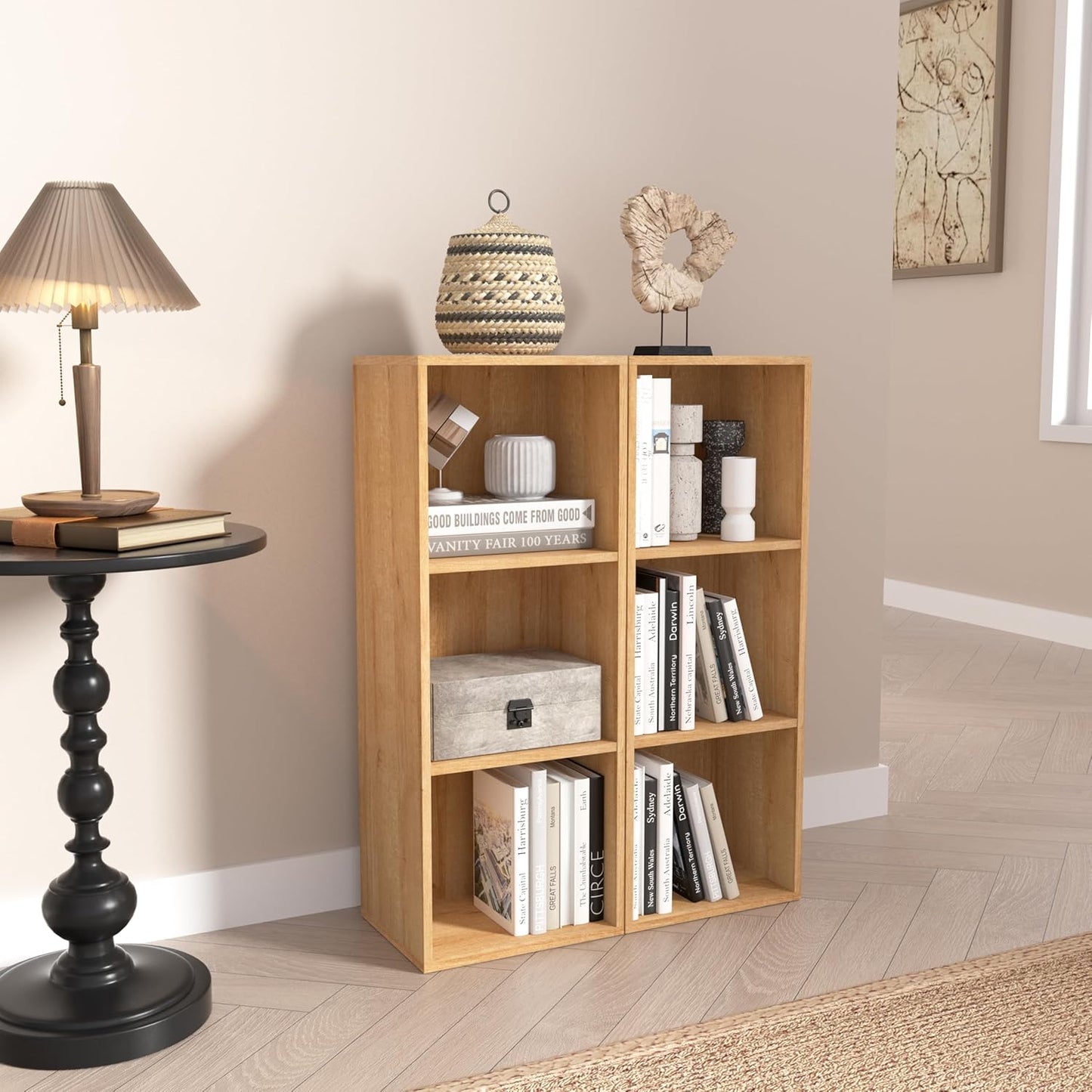 Wooden 3 Cube Storage Organizer, 3 Tier Storage Cubes Storage Display Cubby, Versatile Cubes Shelf and Cubby Organizer for Any Space (Oak, 3 Cube-W(11.8inch)