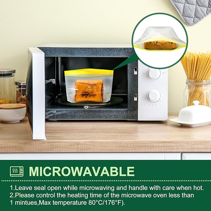 SPLF 12 Pack Reusable Sandwich Bags Dishwasher Microwave Safe, BPA Free Extra Thick Leakproof Reusable Food Storage Bags, Silicone Free Containers for Meal Prep, Fridge Kitchen Organization