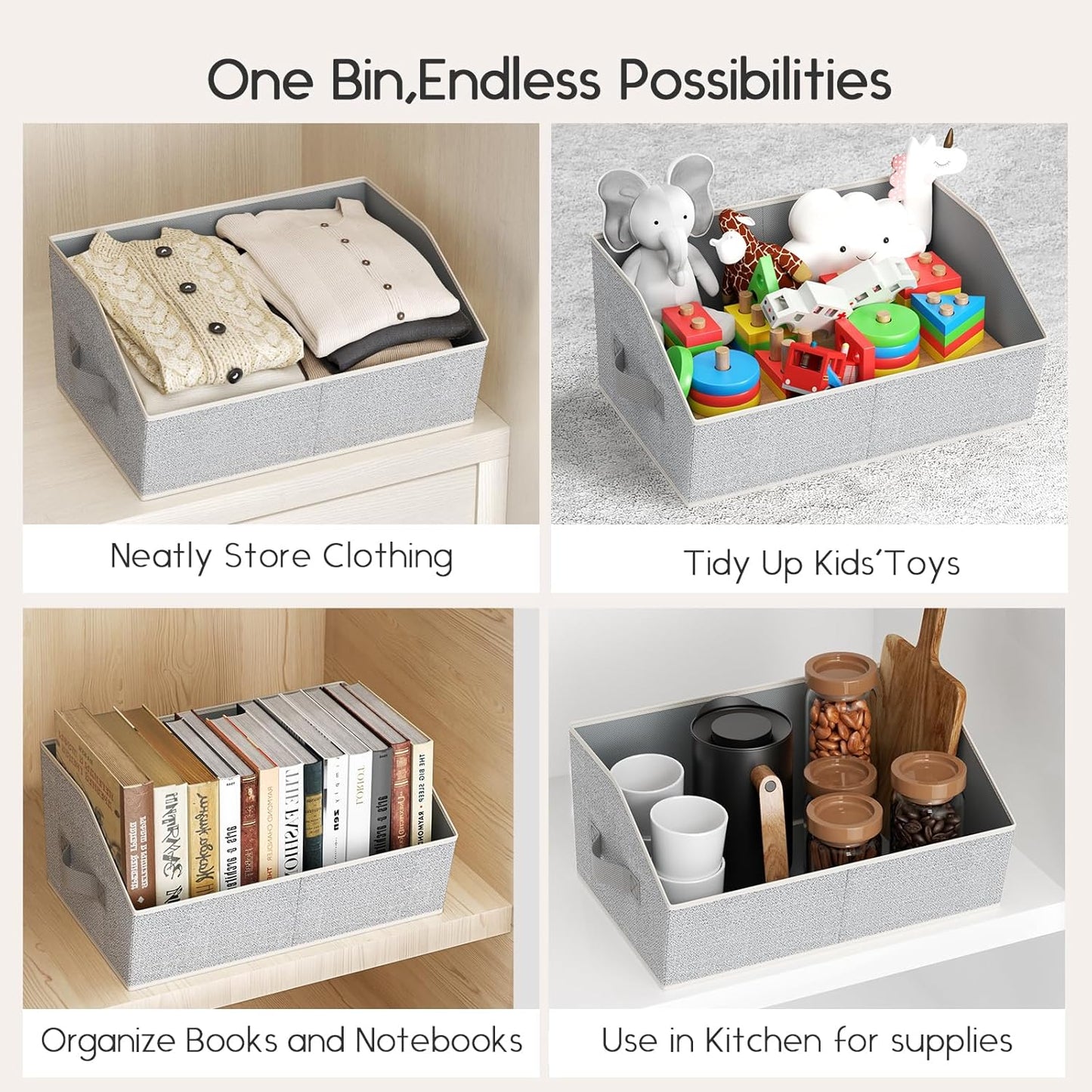 Large Closet Organizers and Storage Bins - 10 Pack Trapezoid Storage Baskets for Shelves, Foldable Fabric Baskets with Handles Ideal for Closet, Basket, Wardrobe and Shelf Storage, Beige