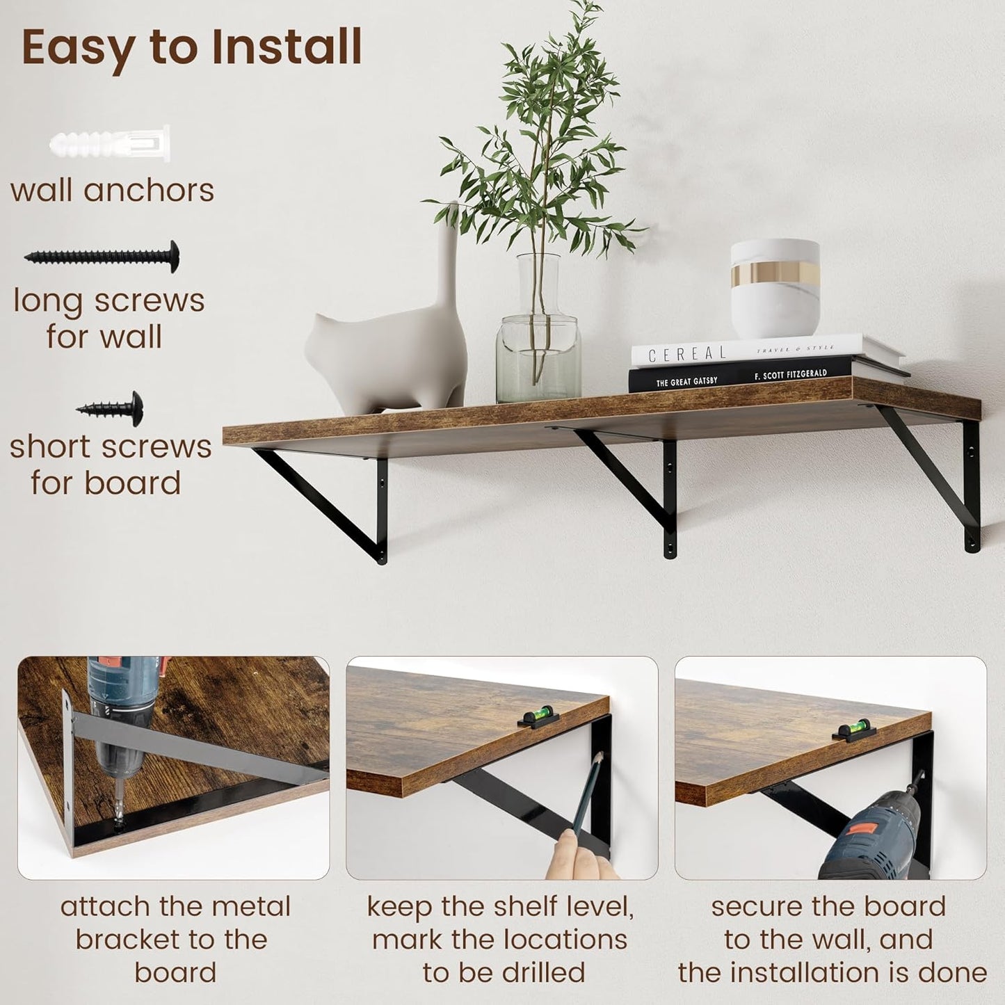 Axeman 12 Inch Deep Floating Shelves for Wall - 36 Inch Wide x 12 Inch Deep Wall Shelves Set of 2 - Rustic Wood Floating Shelves for Living Room