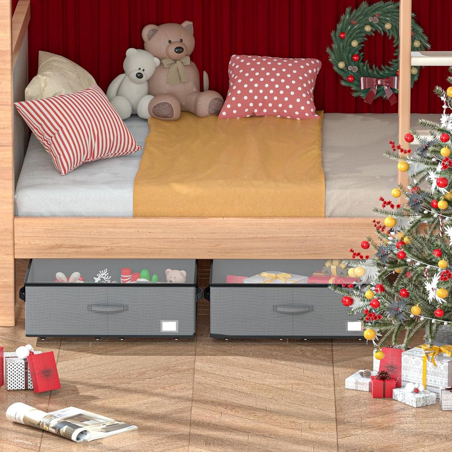 Under Bed Storage with Wheels, No Assemble Required 10 inches height Under Bed Storage bins,Large capacity Rolling Under bed Shoe Storage containers,dorm under bed storage drawers