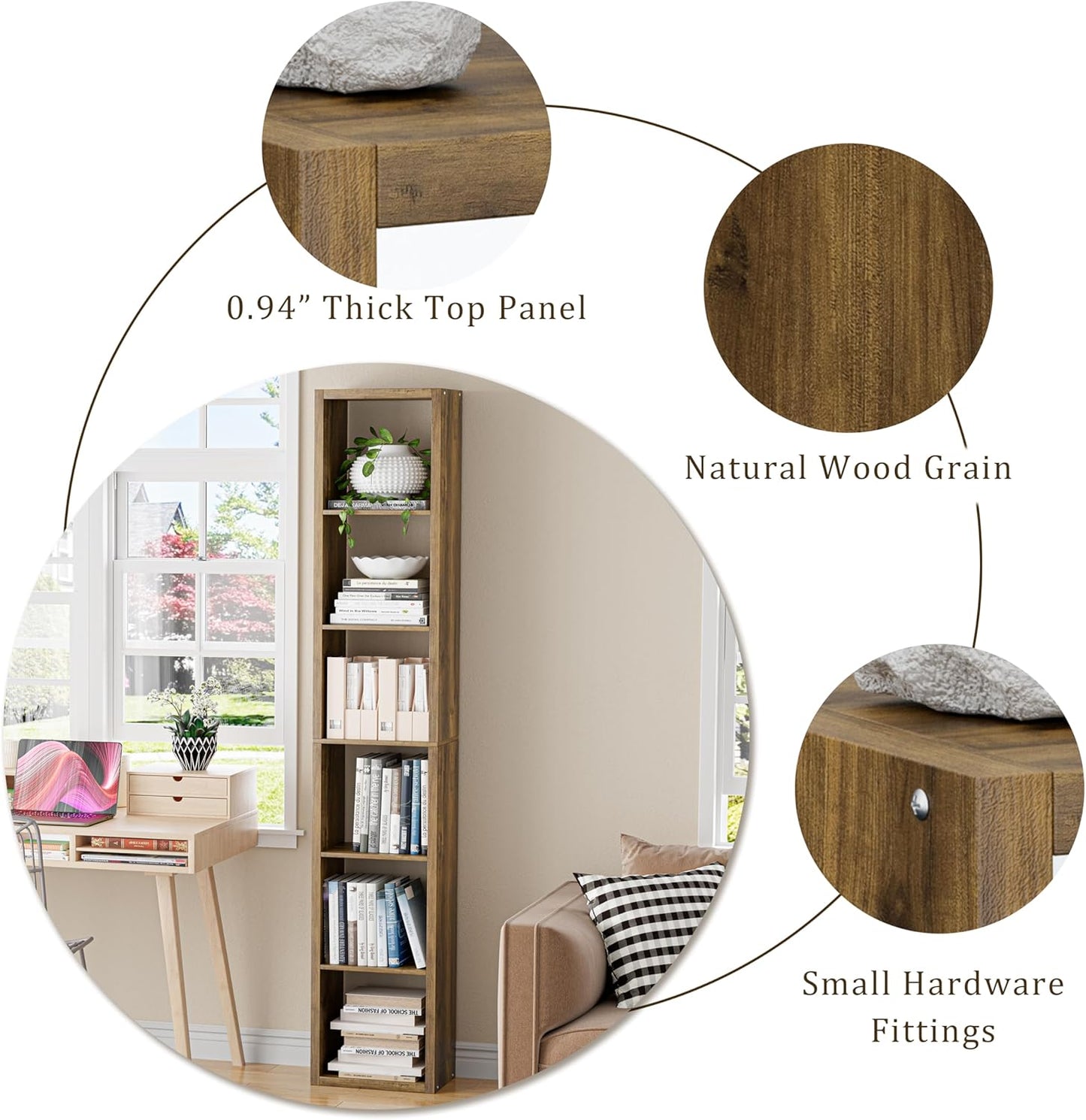 Tall Cube Storage Organizer Bookcase, 6 Tier 11 inch Open Back Cubical Shelf with Thickened Border, Display Bookshelf for Living Room, Home Office, Sturdy Room (Brown, 6 Cube,Vertical)