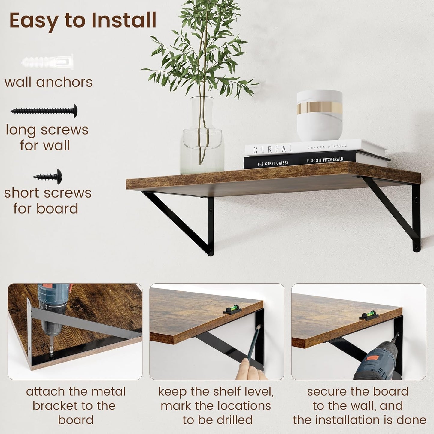 Axeman 12 Inch Deep Floating Shelves for Wall - 24 Inch Wide x 12 Inch Deep Wall Shelves Set of 2 - Rustic Wood Floating Shelves for Living Room