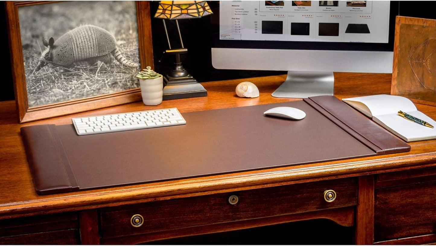 Dacasso Leather Desk Pad with Side Rails - Luxury Leather Desk Blotter for Writing - Executive Desk Surface Protector - (Chocolate Brown, 34” x 20”)