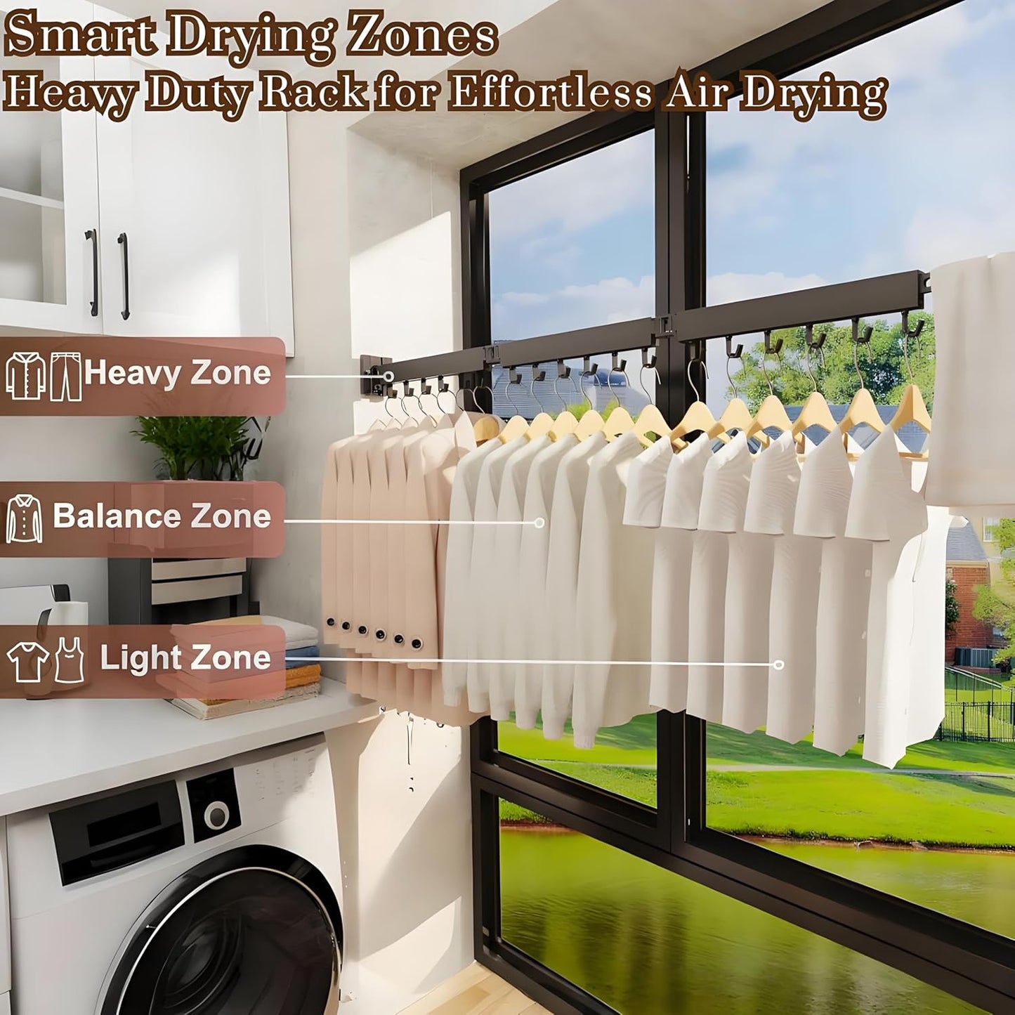 SVELTHOME Clothes Drying Rack Wall Mounted, Foldable Laundry Drying Rack,Retractable Tri-Fold Space Saver for Laundry Room Bathroom (Black)