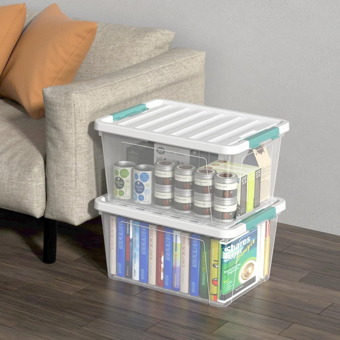 35 Quart Latch Storage Box, 6-Pack Clear Plastic Storage Bins with Latching Lids