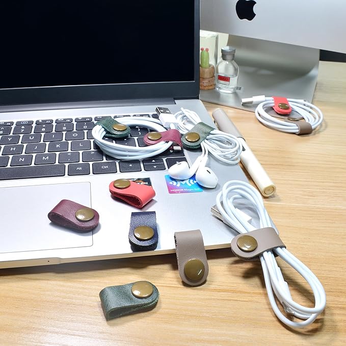 CAILLU Stocking Stuffers for men 10 Pack Cord Organizer,Cord Holder,Cable Clips Leather,Cable Organizer USB Holder,Wire Organizer,Cord Keeper,Ties Mens Cord Organizer Stocking Stuffers