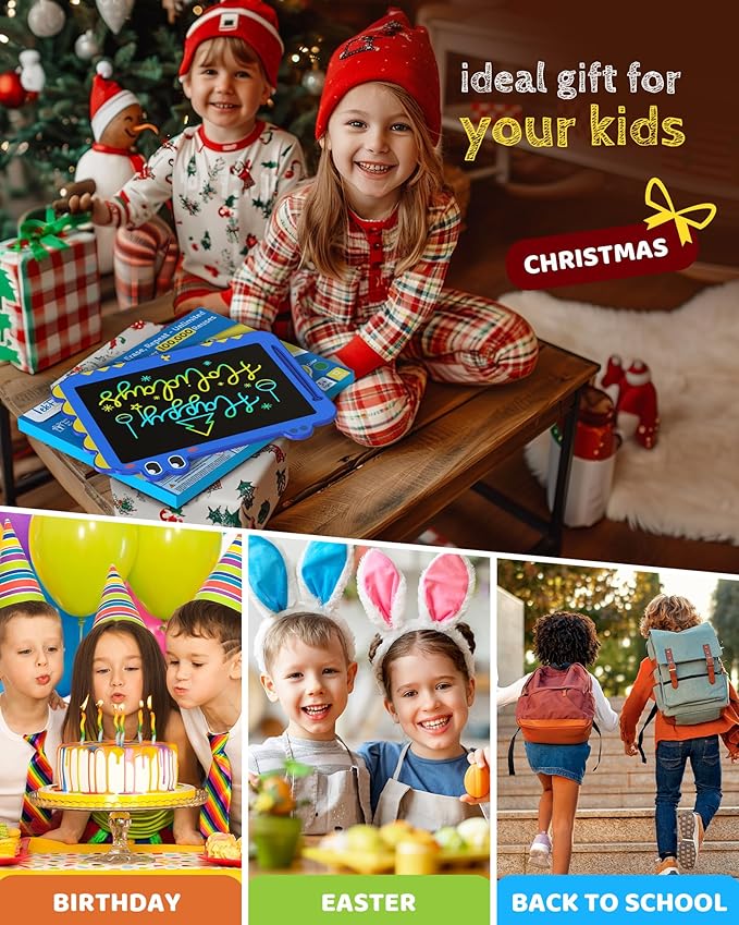 TEKFUN LCD Writing Tablet for Kids, 12 Inch Doodle Board Colorful Drawing Tablet, Reusable Electronic Pads Educational and Learning Toys Gifts for 3-13 Year Old Boy and Girl (Blue)