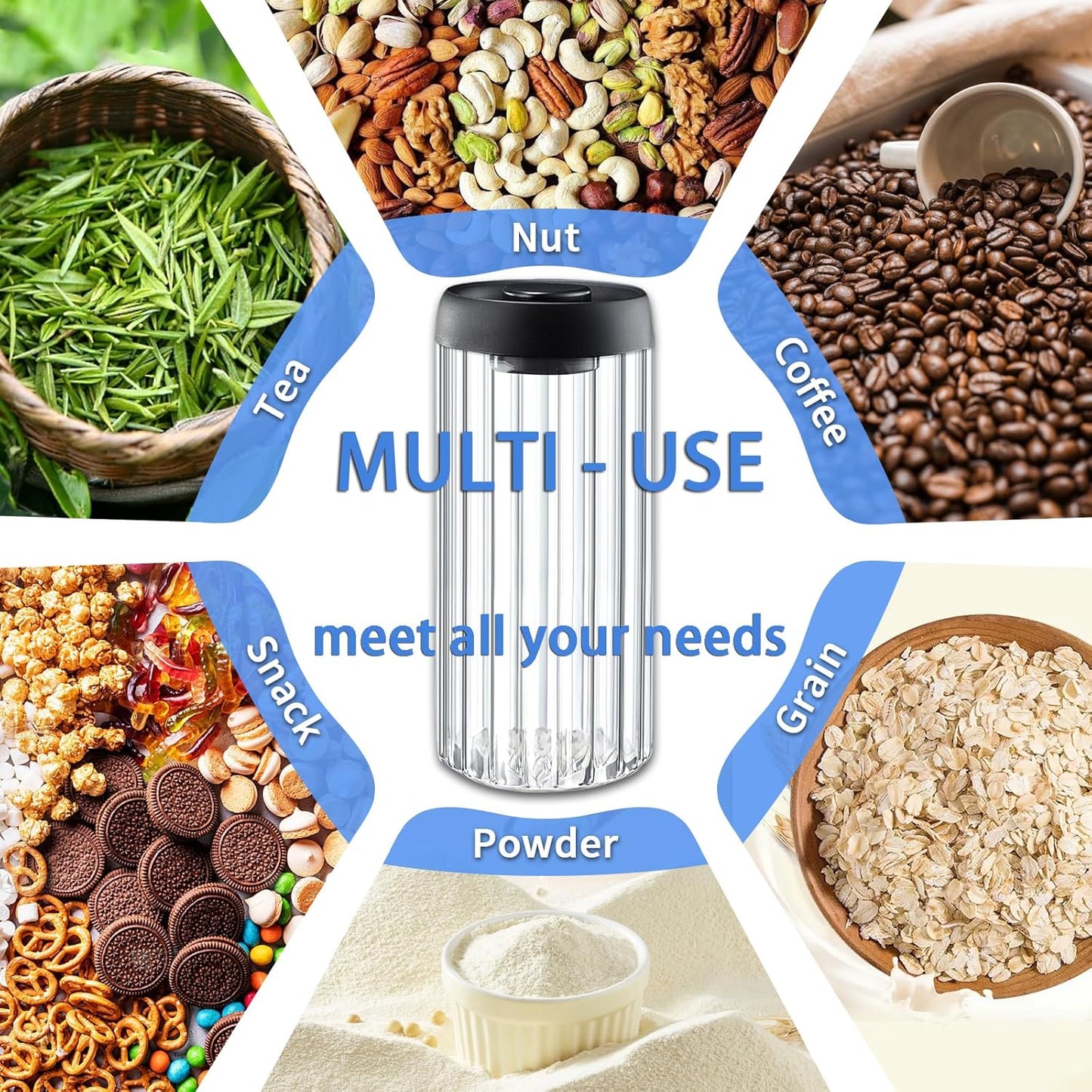 Vacuum Coffee Canister,2PCS 61FLOZ Borosilicate Glass Jar with Spare Airtight lid, Label and Brush, Coffee Bean Storage for Coffee Beans & Grounds Coffee(Clear Glass)