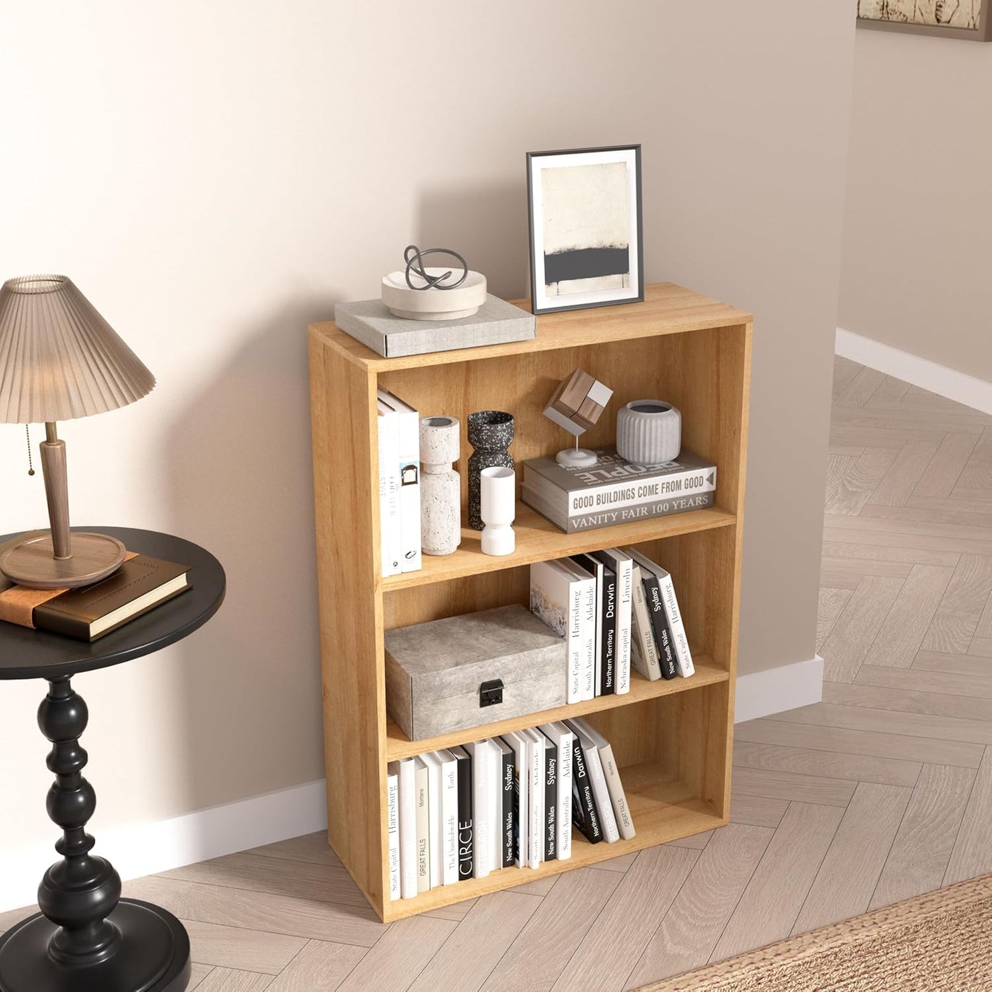 Wooden 3 Cube Storage Organizer,3 Tier Low Bookcase Storage Display Organizer, 33 Inch Versatile Cubes Shelf and Cubby Unit for Any Space (Natural Oak, 3 Cube-W(23.6inch)