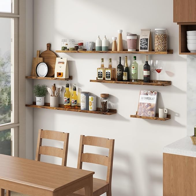 Floating Picture Ledge Shelves for Wall Set of 8, 16 Inch Wall Shelves with Lip Long Large Nursery Book Shelf for Toys Storage Kids Bookshelf Wall Mounted Living Room Bedroom Decor Frames