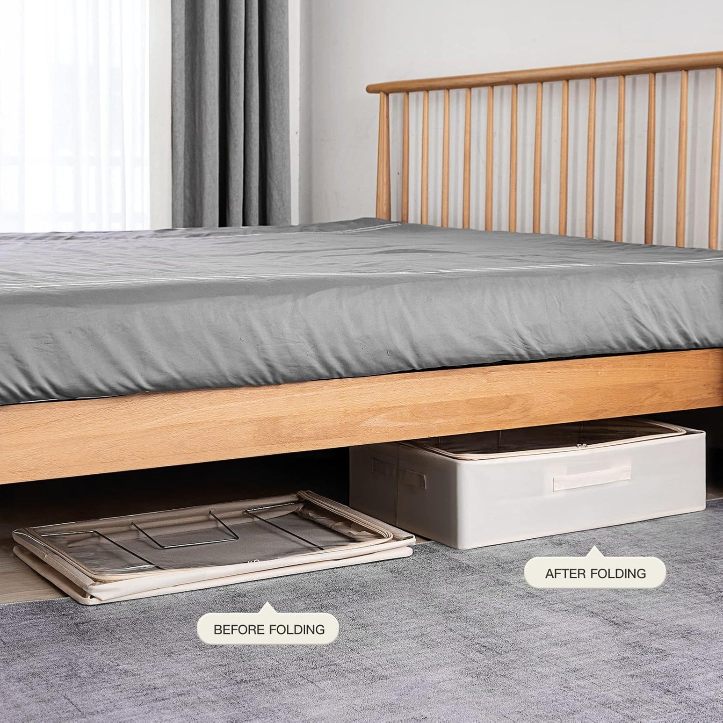 CYhom Under Bed Storage Bins Frame Storage Box Oxford Fabric Sturdy Underbed Container Foldable Stackable Large Capacity Clothes Organizer