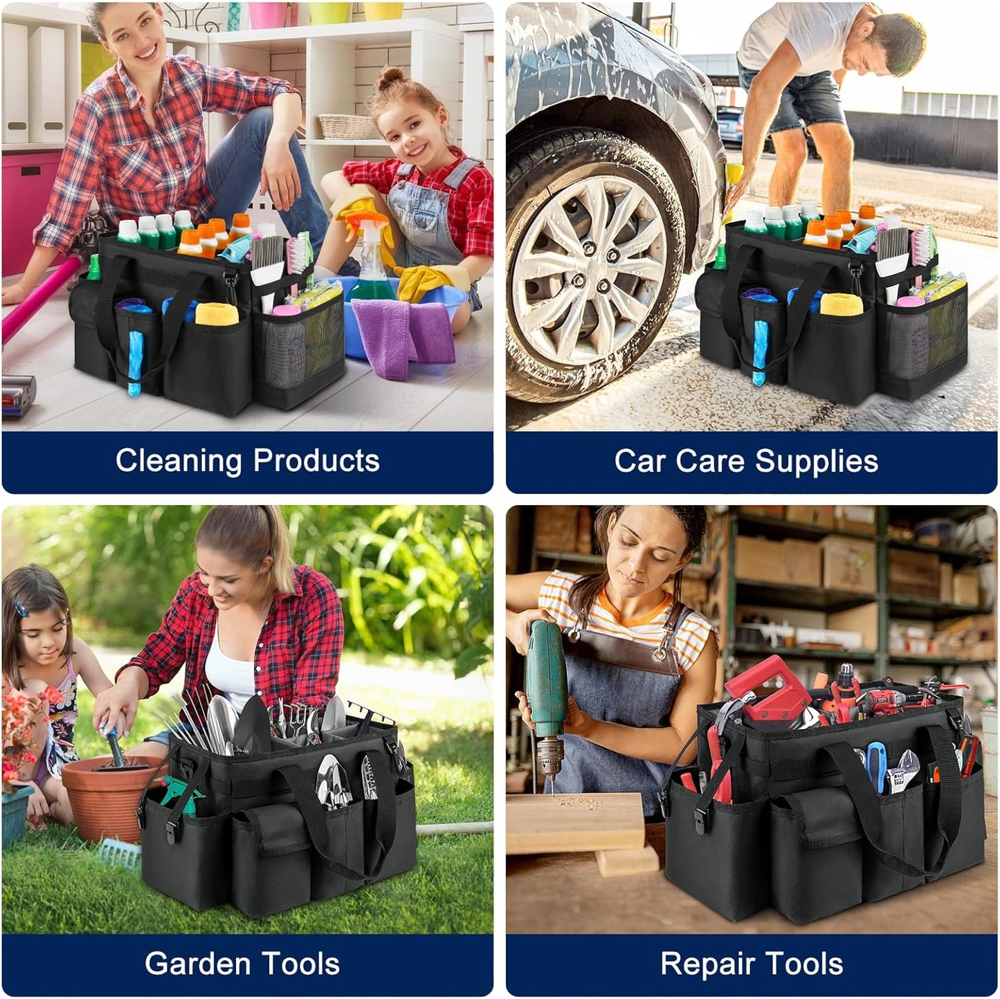 Cleaning Caddy,Cleaning Bag for Housekeepers,Cleaning Supplies Organizer with Handle,Black