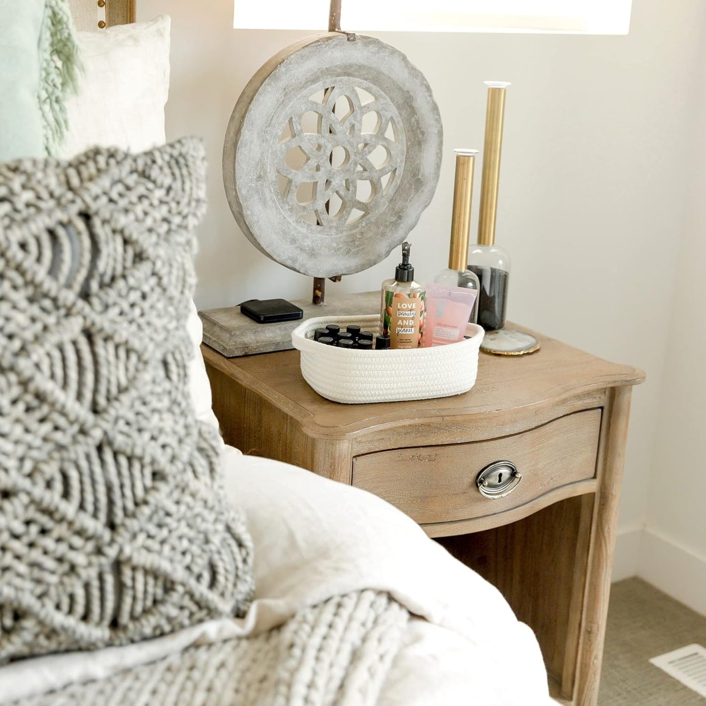 NaturalCozy 5-Piece Rectangle Storage Basket Set- Natural Cotton Rope Woven for Organizing! Small Basket for Montessori, Baby Nursery, Dog Toy Baskets, Cat Toy Box, Bathroom Organization Bin