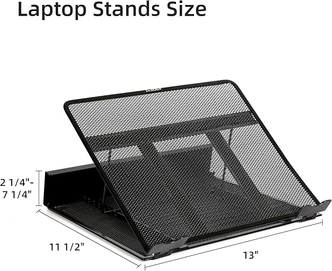 DESIGNA Metal Mesh Ventilated Adjustable Laptop Stands Computer Notebook Holder Stand Riser Compatible with Apple MacBook Air Pro Dell XPS HP Samsung Lenovo More Laptops up to 19"- Black
