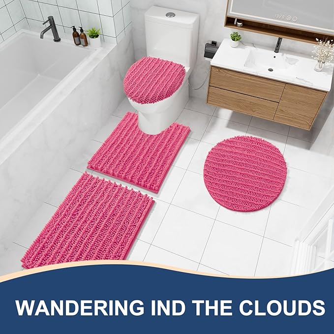Arotive Luxury Chenille Bathroom Rug Mat, Extra Soft Thick Absorbent Shaggy Bath Rugs, Non-Slip Machine Wash Dry, Plush Bath Mats for Bathroom, Shower and Tub, 30x17, Deep Pink